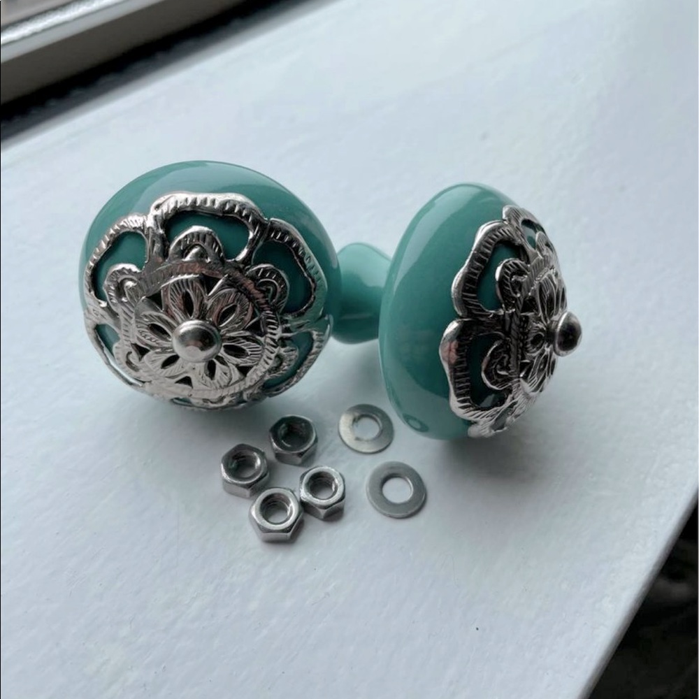 Set of 2 Turquoise Knobs